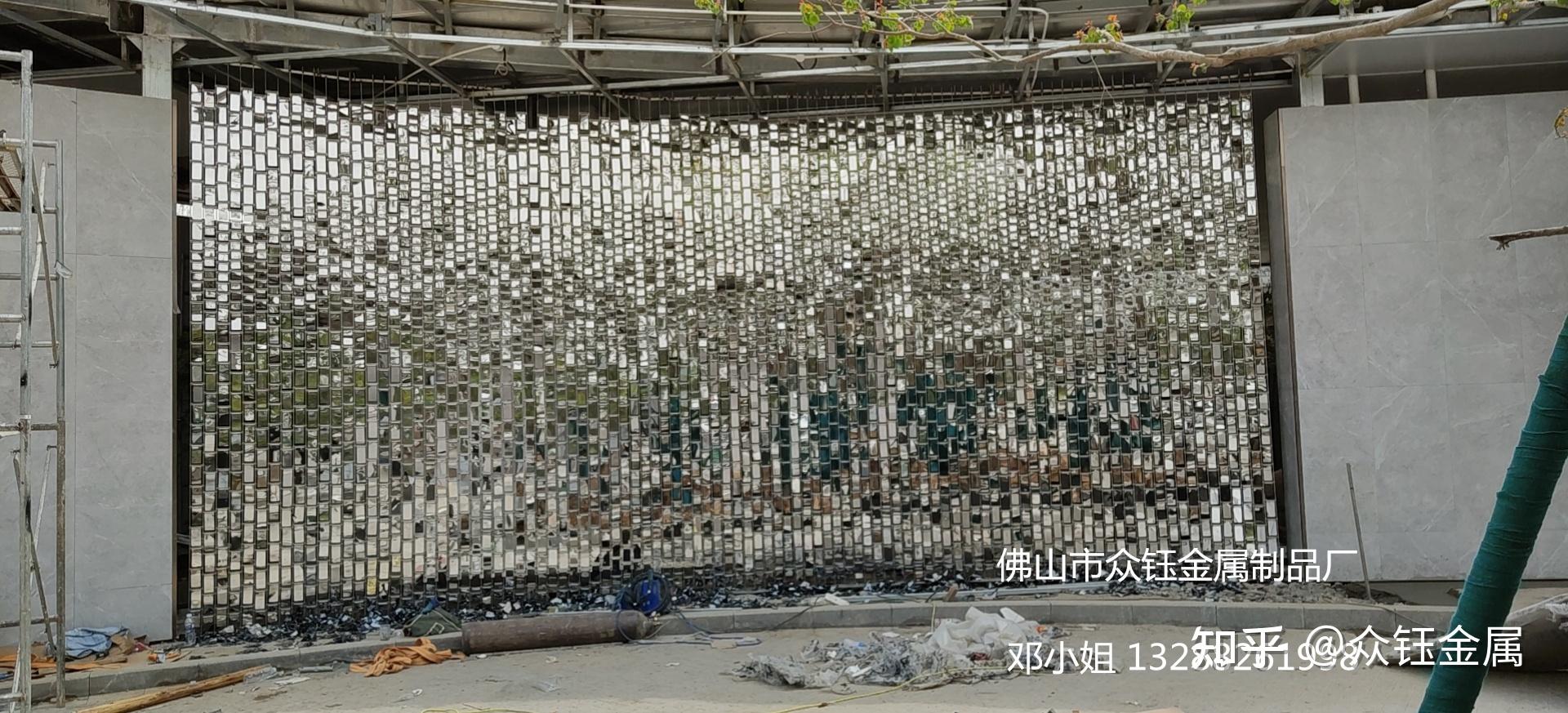 不锈钢风动墙 镜面薄片景墙装置 风铃幕墙 - 